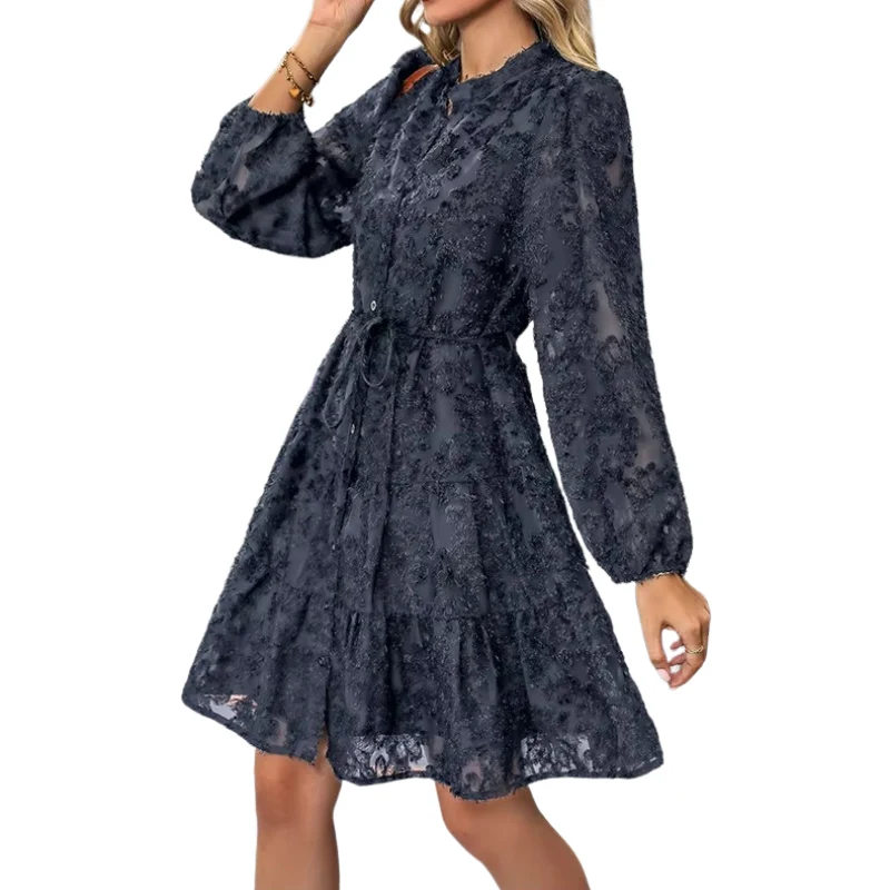 Robe chemise courte à manches longues bouffantes - Image 5