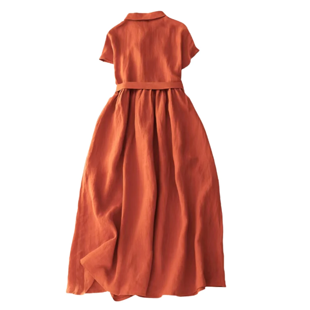 Robe Longue Ceinturée à Boutons avec Manches Courtes - Image 2
