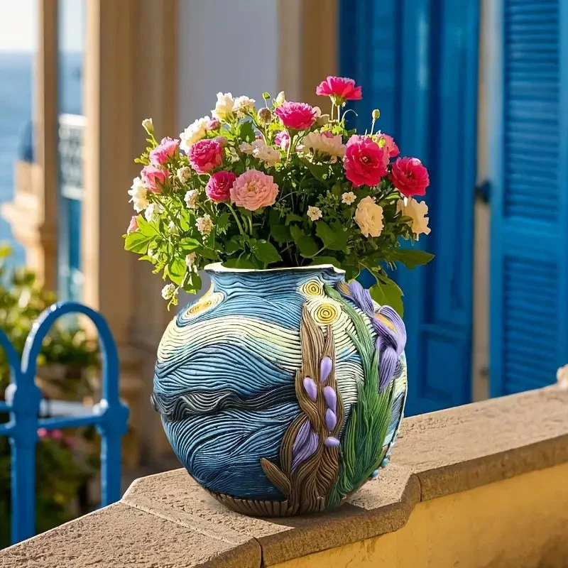 Vase décoratif floral imprimé en résine - Image 4