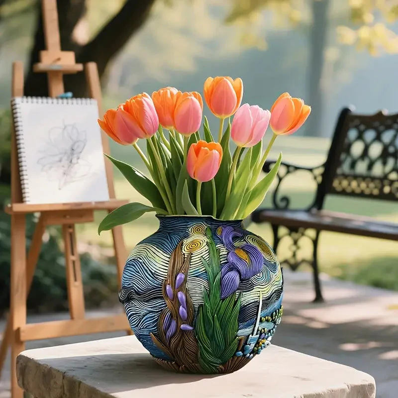 Vase décoratif floral imprimé en résine - Image 5