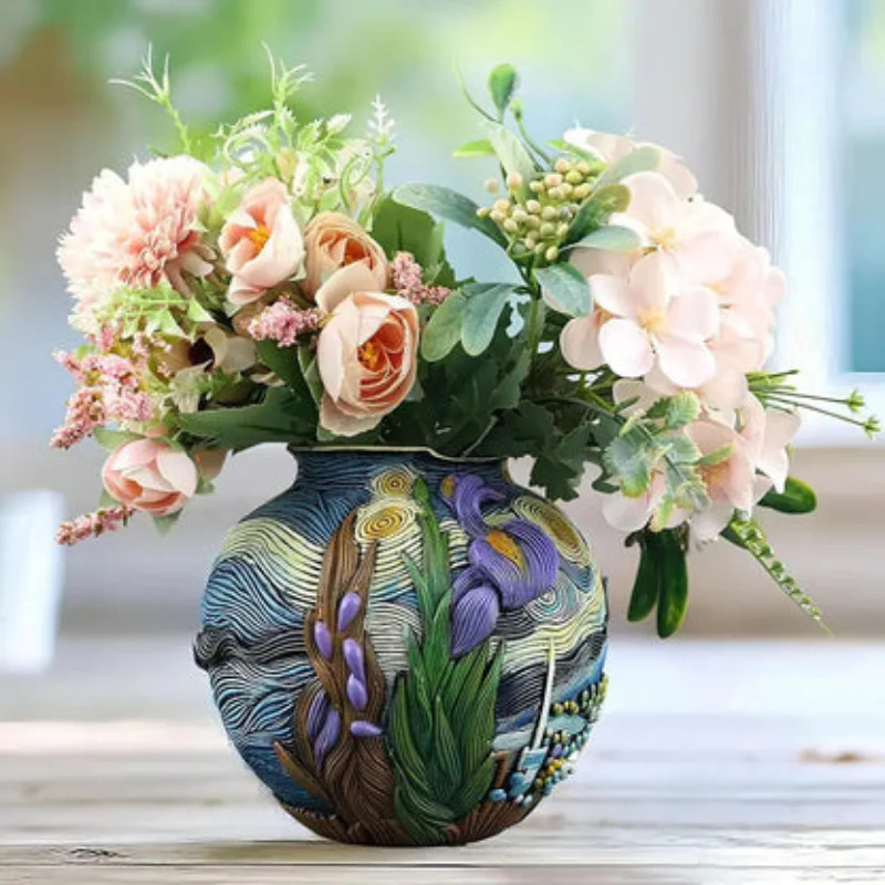 Vase décoratif floral imprimé en résine - Image 7