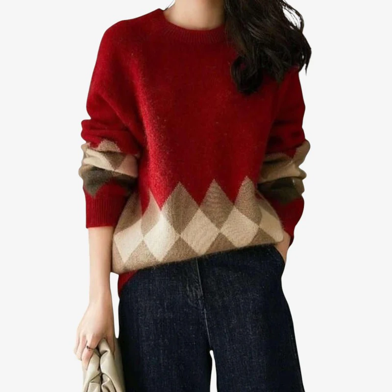 Pull femme tricoté oversize motifs géométriques