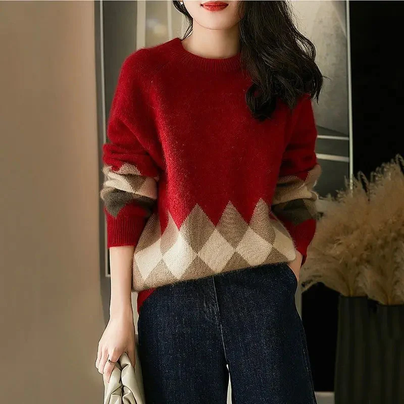 Pull femme tricoté oversize motifs géométriques - Image 4
