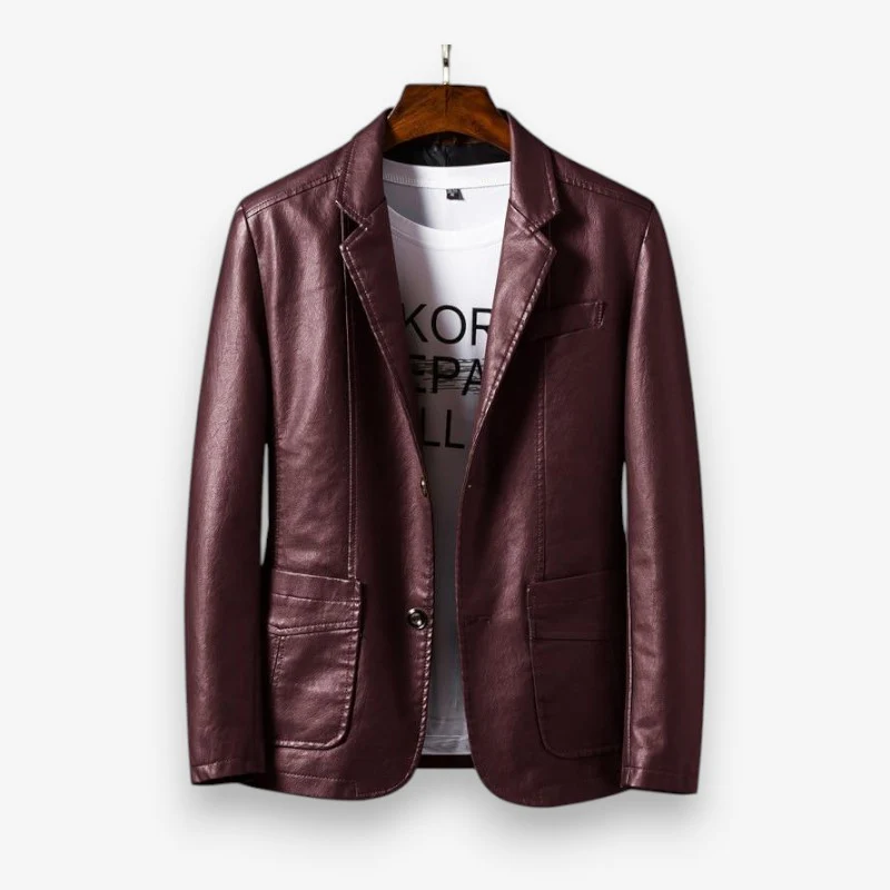 Veste en cuir manches longues col à revers boutonné - Image 3