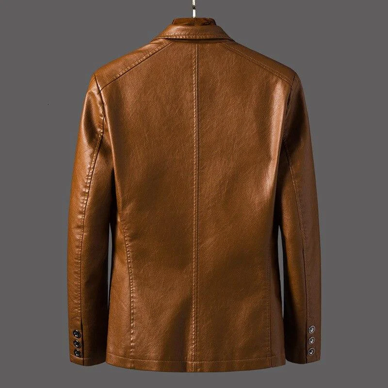 Veste en cuir manches longues col à revers boutonné - Image 6