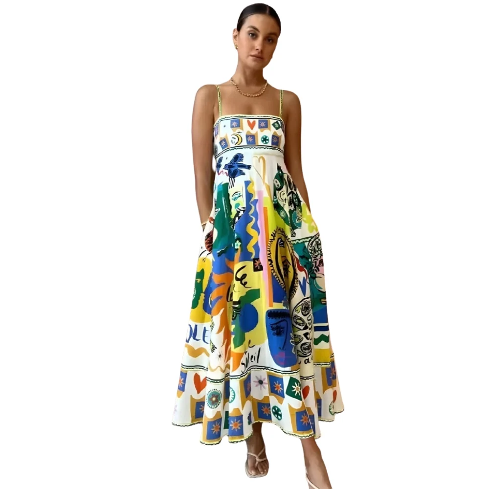 Robe imprimée sans manches à bretelles fines