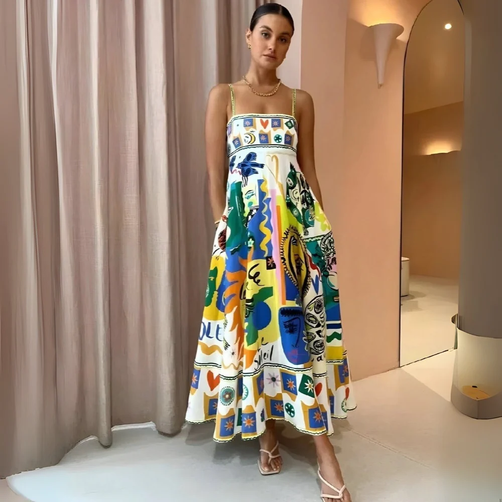 Robe imprimée sans manches à bretelles fines - Image 2
