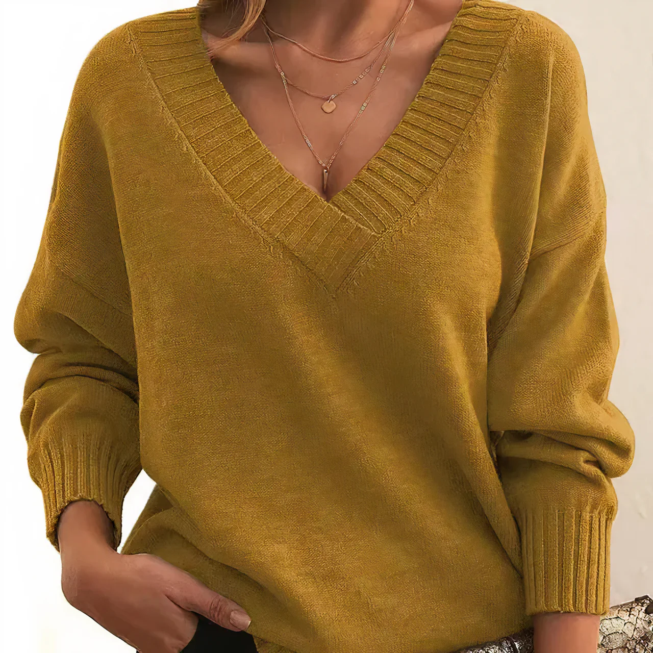 Pull femme col V manches longues - Image 5