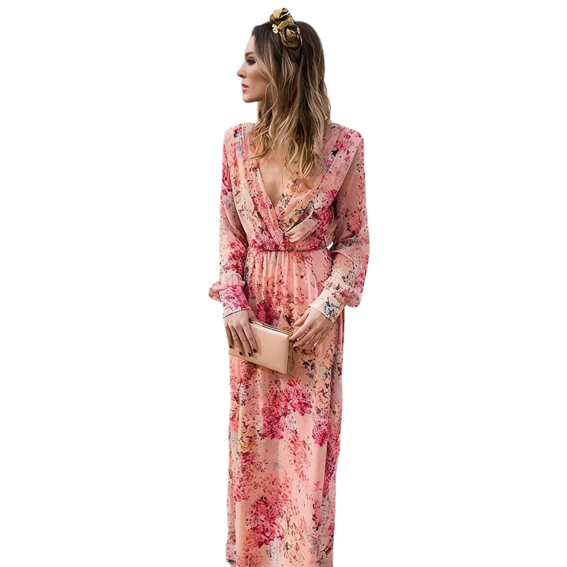 Robe à manches longues à imprimé floral avec décolleté en V - Image 2