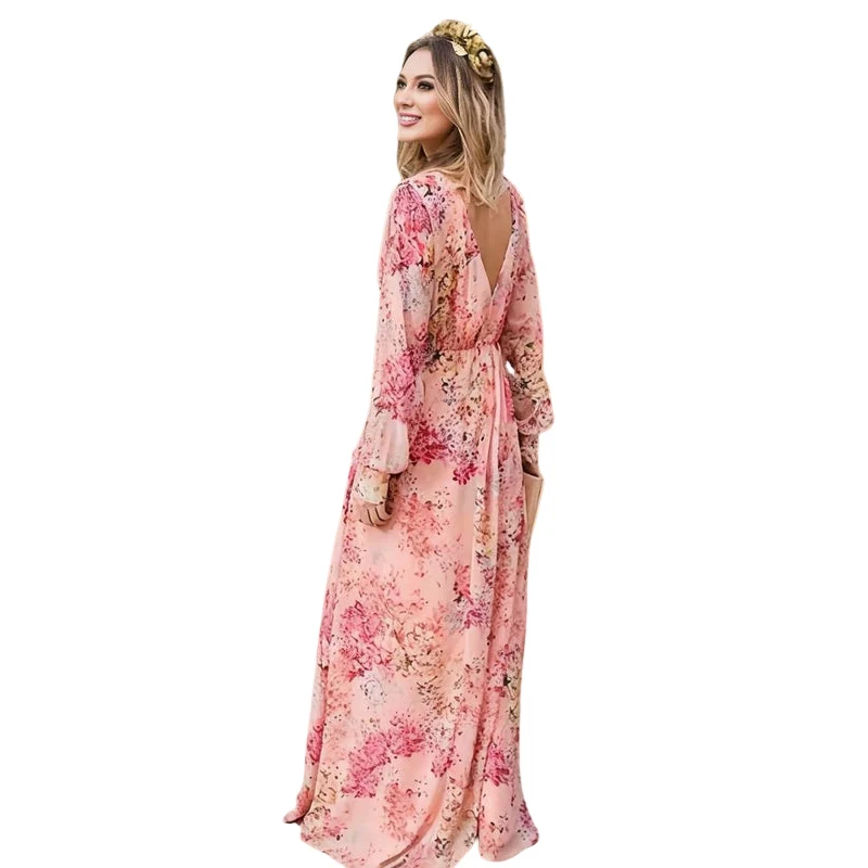Robe à manches longues à imprimé floral avec décolleté en V - Image 3