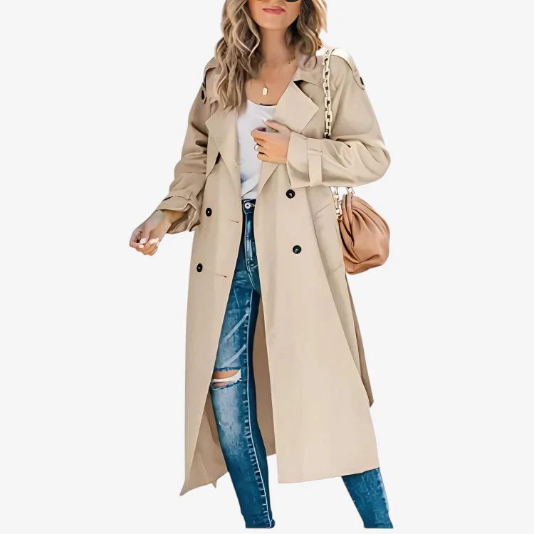 Trench-coat femme manches longues coupe ample avec col à revers - Image 2