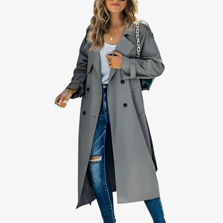 Trench-coat femme manches longues coupe ample avec col à revers - Image 3