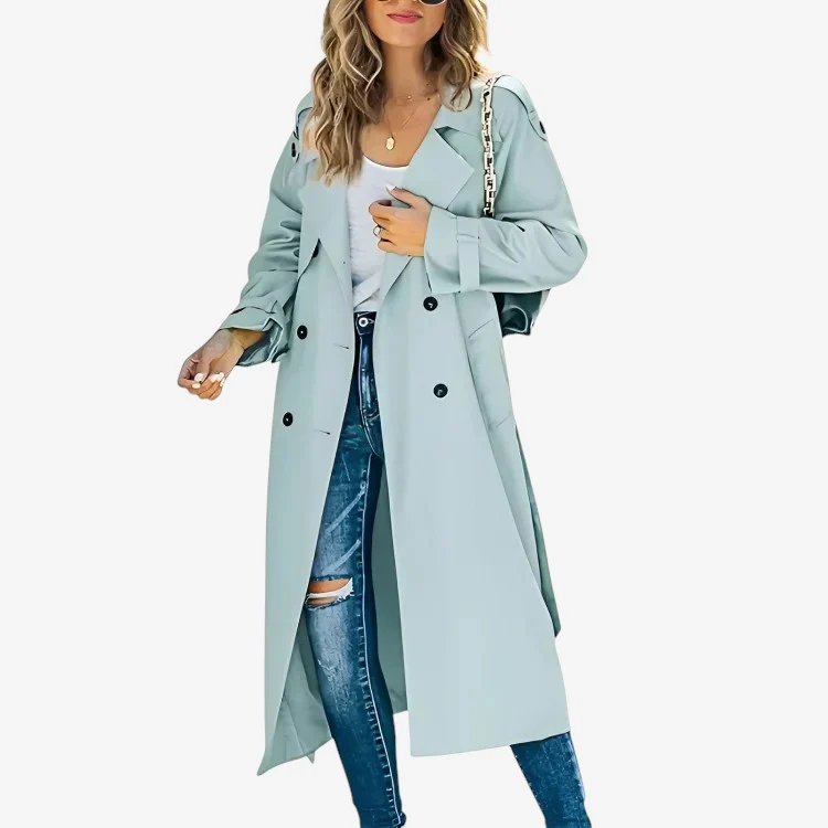 Trench-coat femme manches longues coupe ample avec col à revers - Image 4