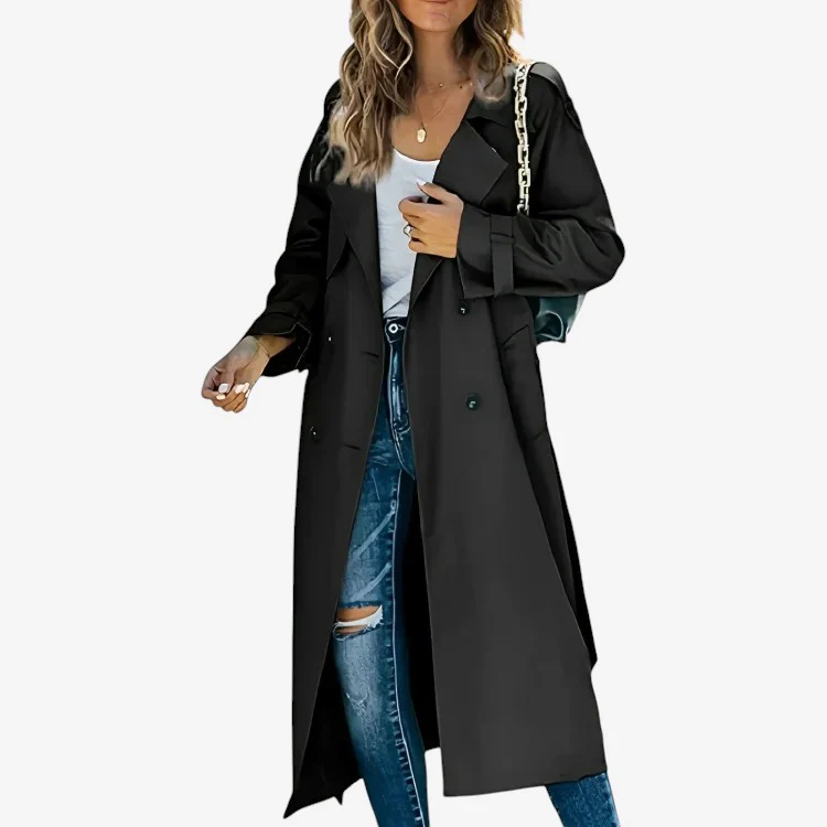 Trench-coat femme manches longues coupe ample avec col à revers - Image 5