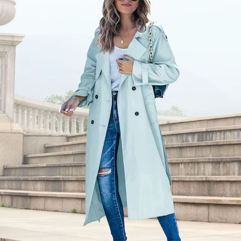 Trench-coat femme manches longues coupe ample avec col à revers - Image 6