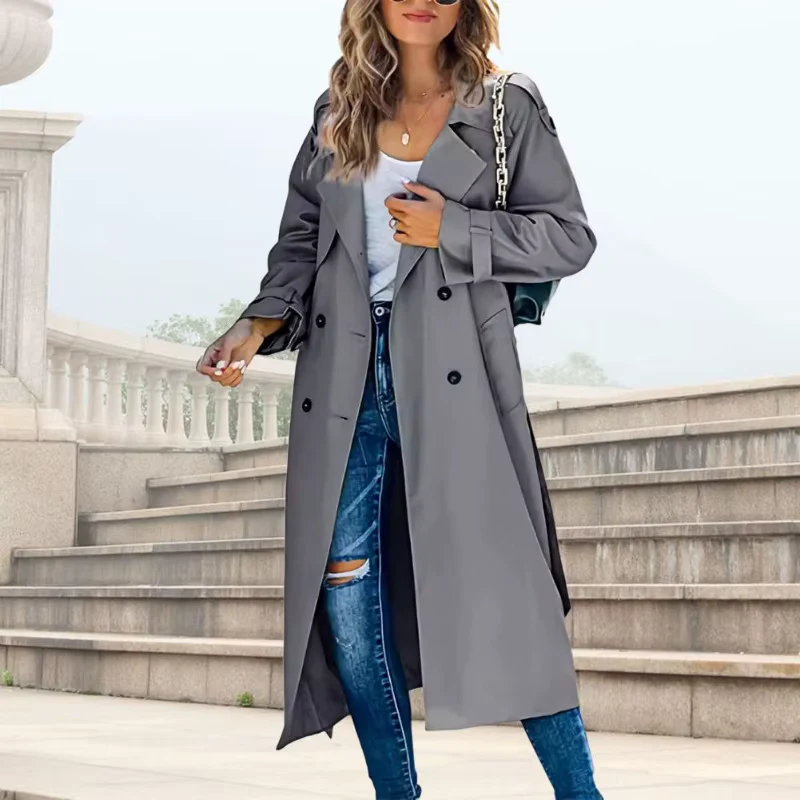 Trench-coat femme manches longues coupe ample avec col à revers - Image 7