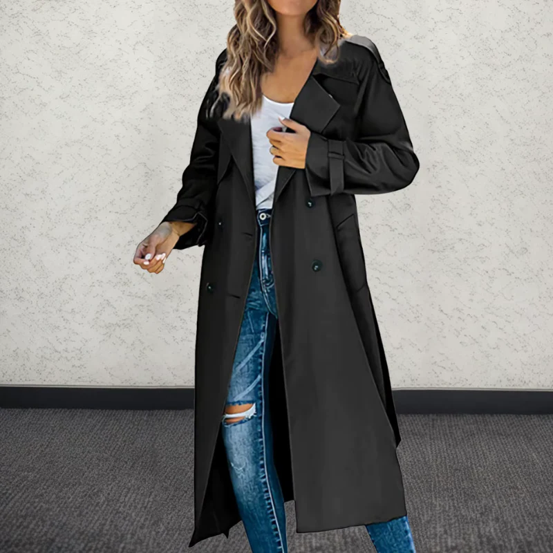 Trench-coat femme manches longues coupe ample avec col à revers - Image 8