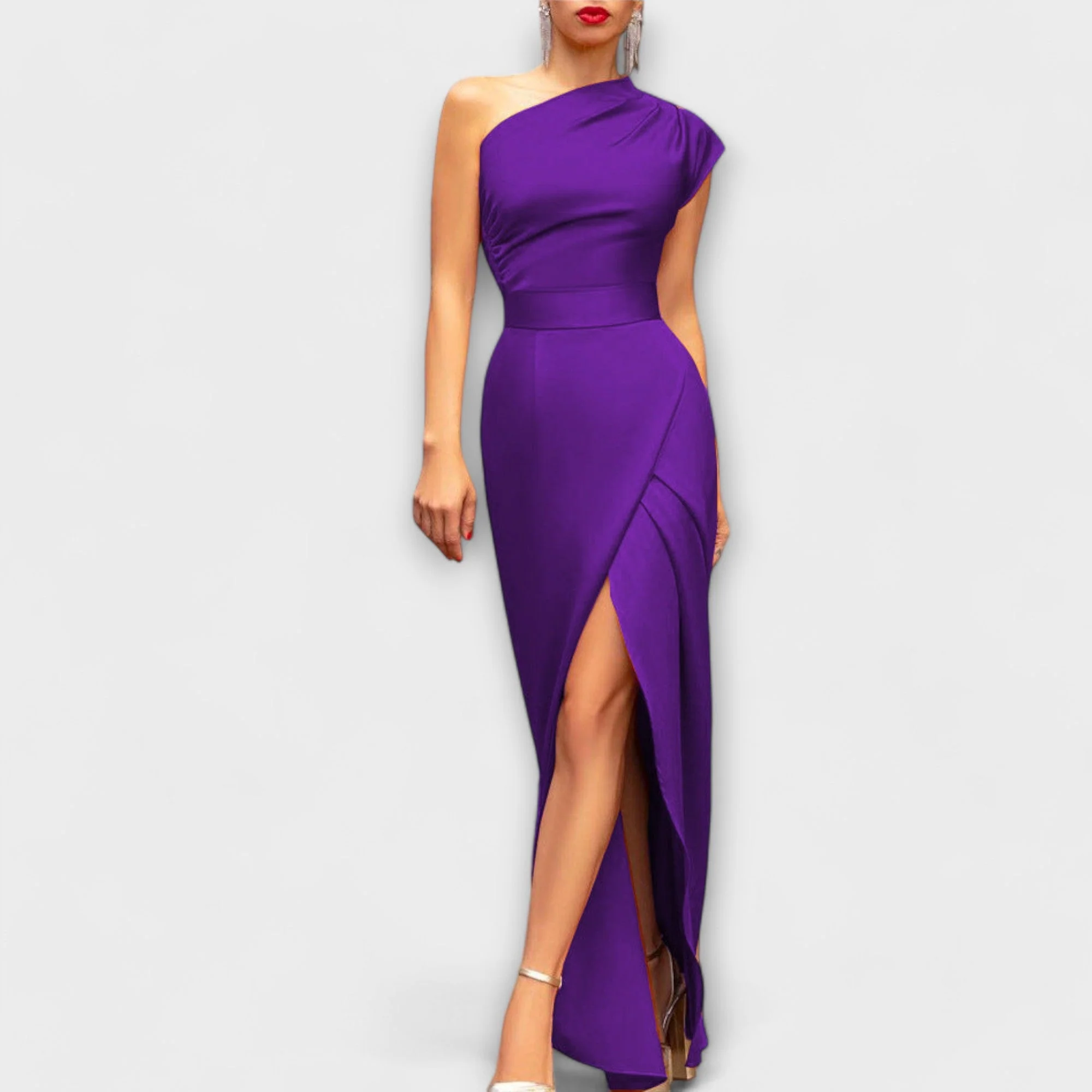 Robe longue femme une épaule sans manches coupe décontractée - Image 4