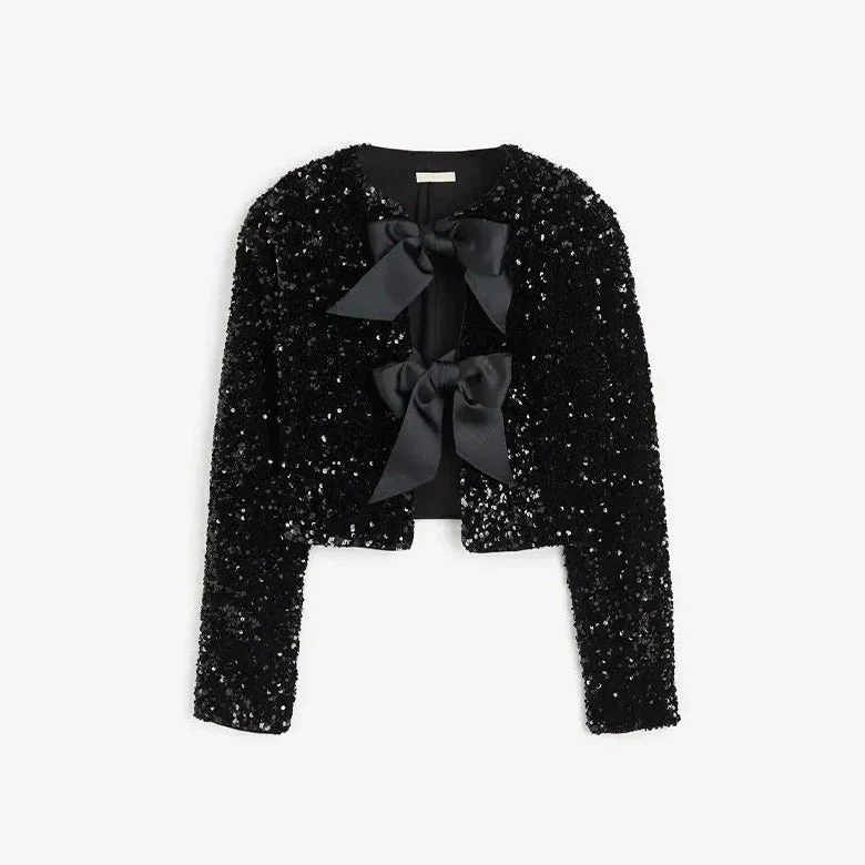 Veste à paillettes glamour avec nouage sur le devant - Image 6