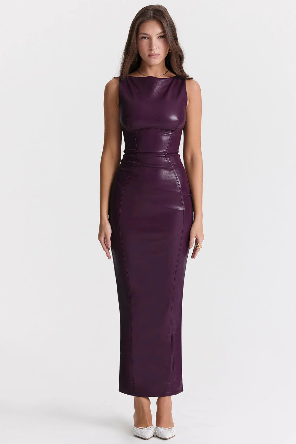 Hazel - Robe longue en cuir avec silhouette flatteuse - Image 3