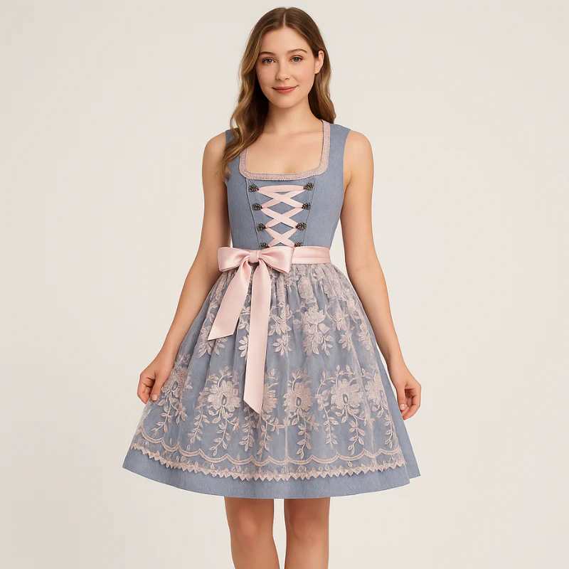 Robe Oktoberfest sans manches à encolure carrée avec col en dentelle