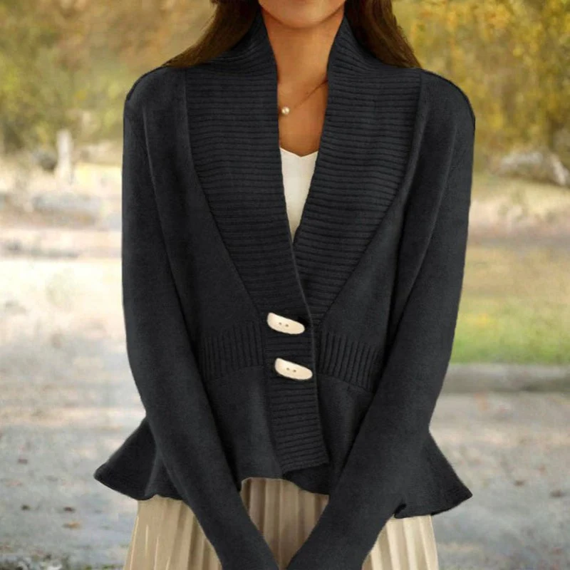Cardigan femme col V à volants peplum | - Image 5