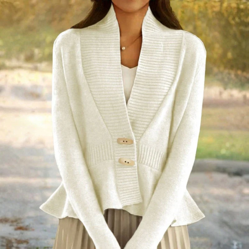 Cardigan femme col V à volants peplum | - Image 6