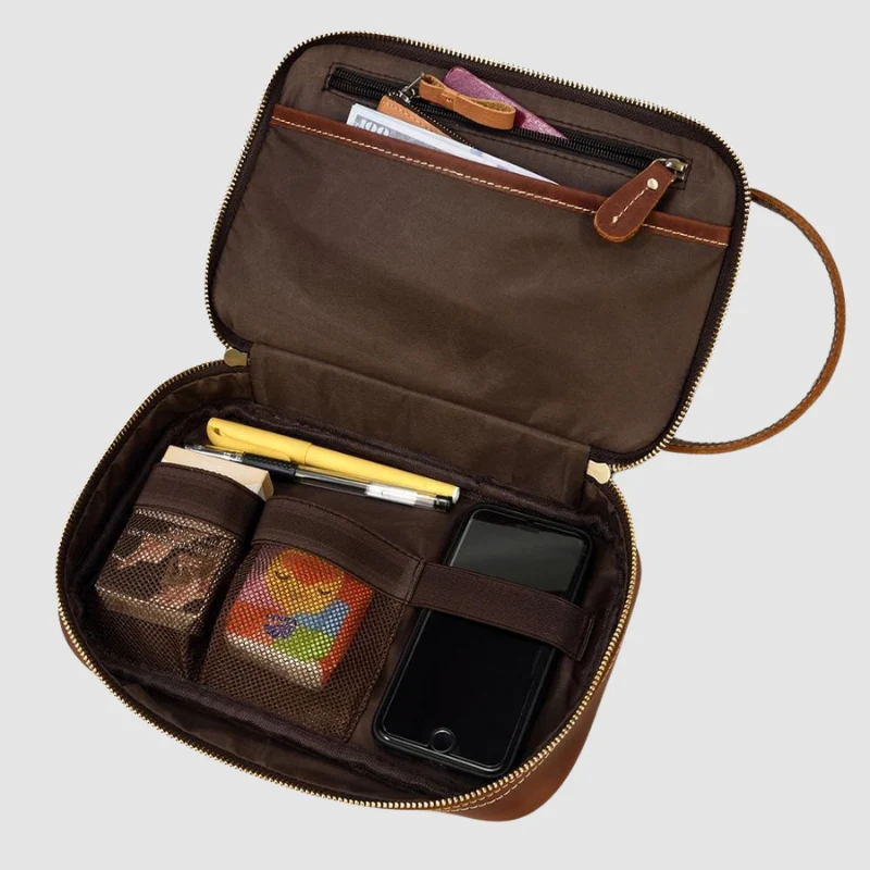 Sac portefeuille en cuir avec poches zippées multiples - Image 3