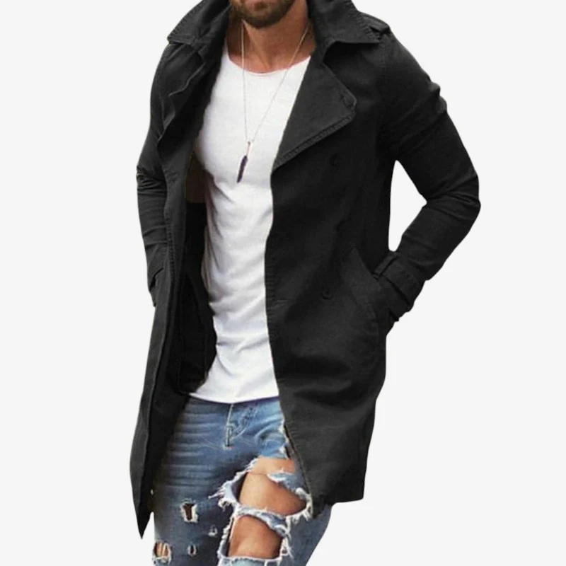 Manteau long homme coupe classique manches longues avec poches