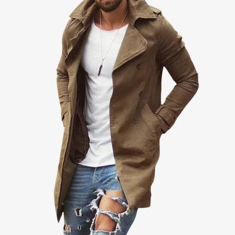 Manteau long homme coupe classique manches longues avec poches - Image 2