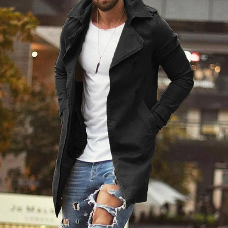 Manteau long homme coupe classique manches longues avec poches - Image 4