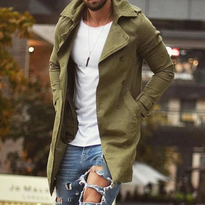 Manteau long homme coupe classique manches longues avec poches - Image 5