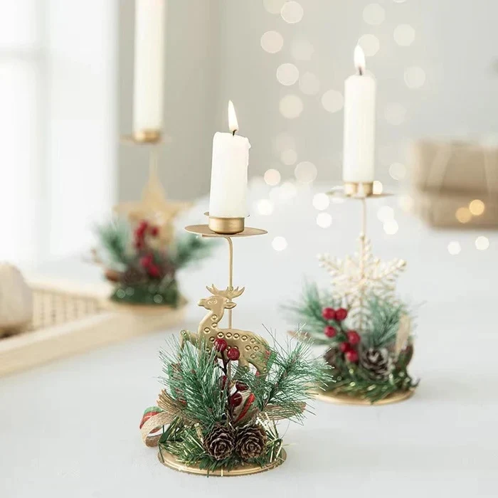 Porte-bougie de Noël festif en fer - Image 4