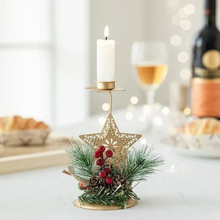 Porte-bougie de Noël festif en fer - Image 5