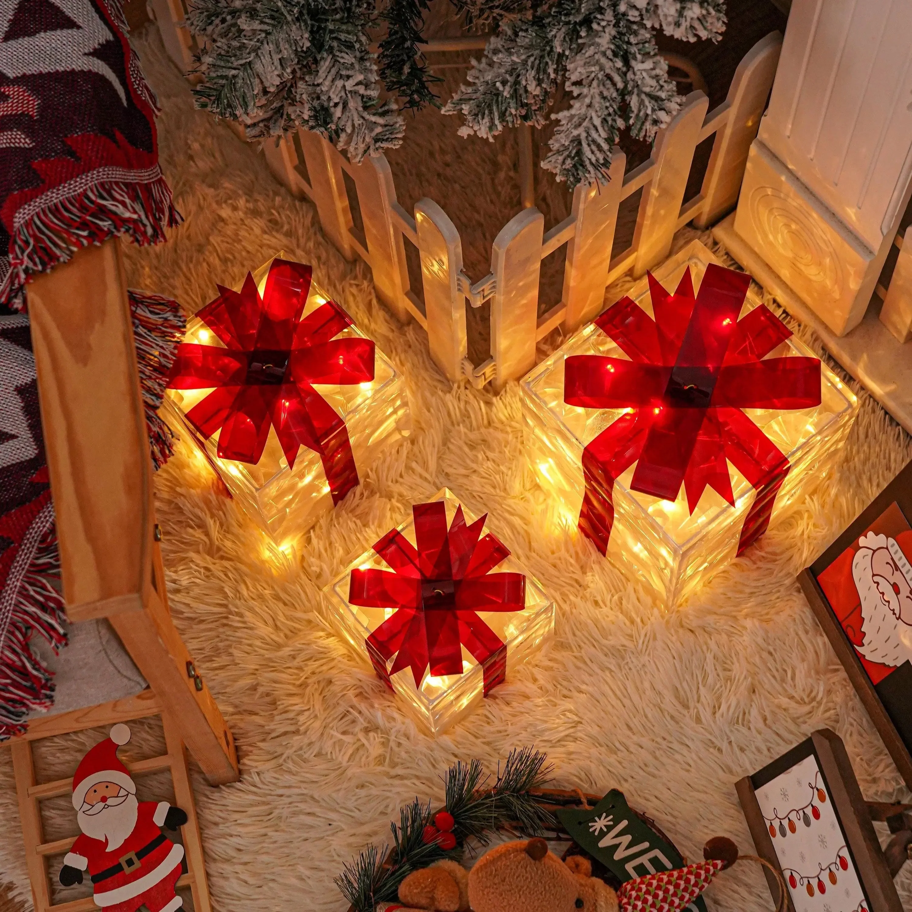 Coffrets cadeaux illuminés de Noël avec lumières LED blanc chaud - Image 3