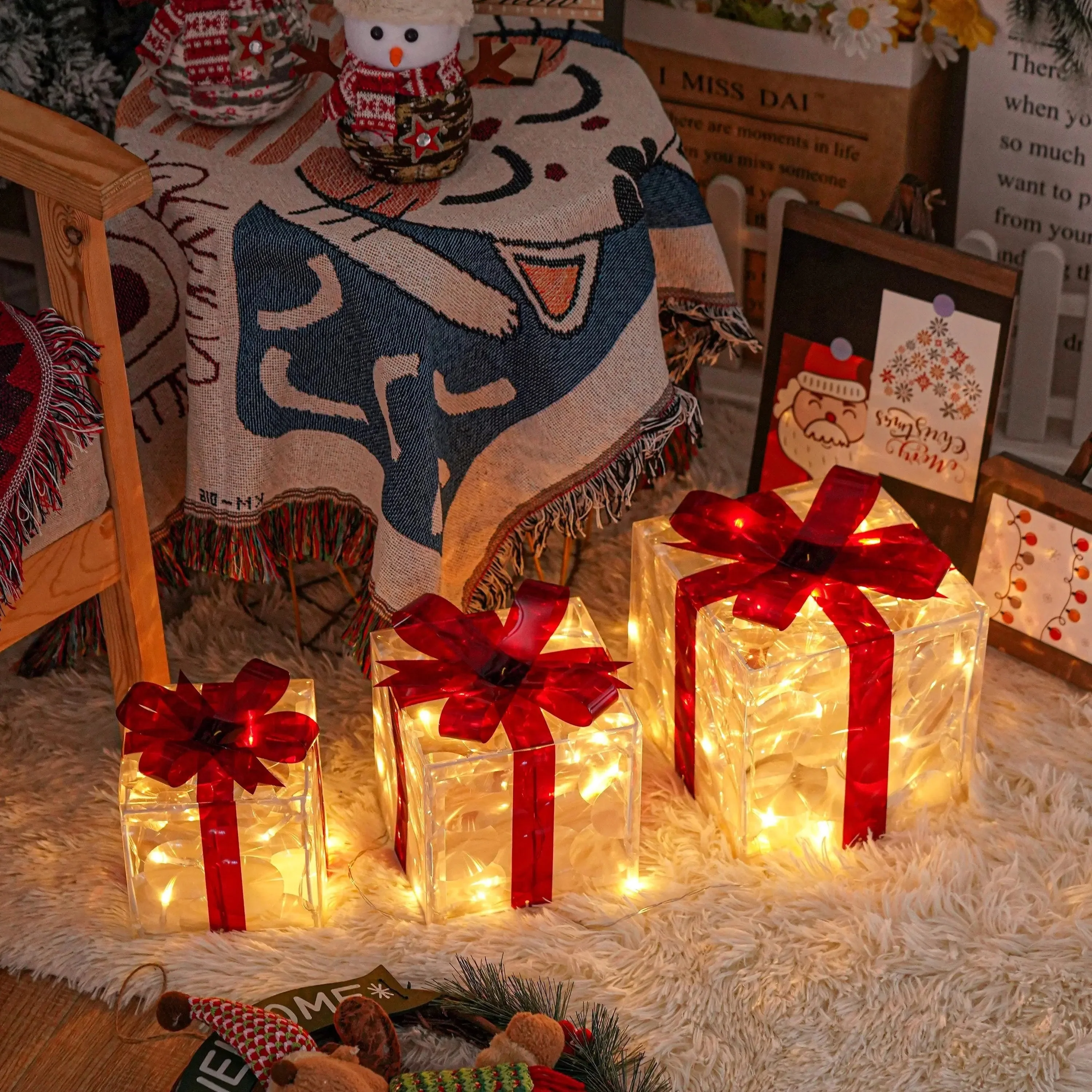 Coffrets cadeaux illuminés de Noël avec lumières LED blanc chaud - Image 4