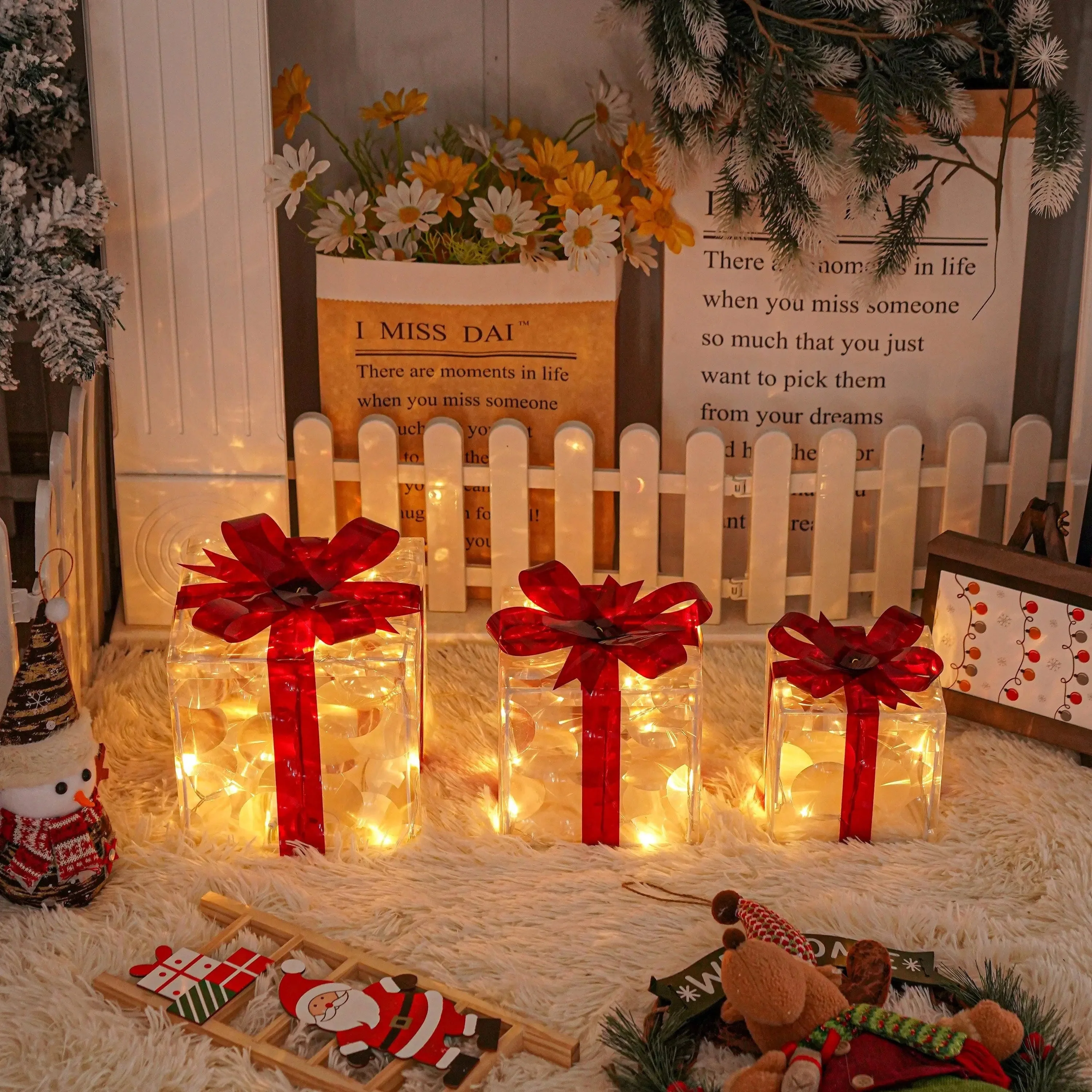 Coffrets cadeaux illuminés de Noël avec lumières LED blanc chaud - Image 5