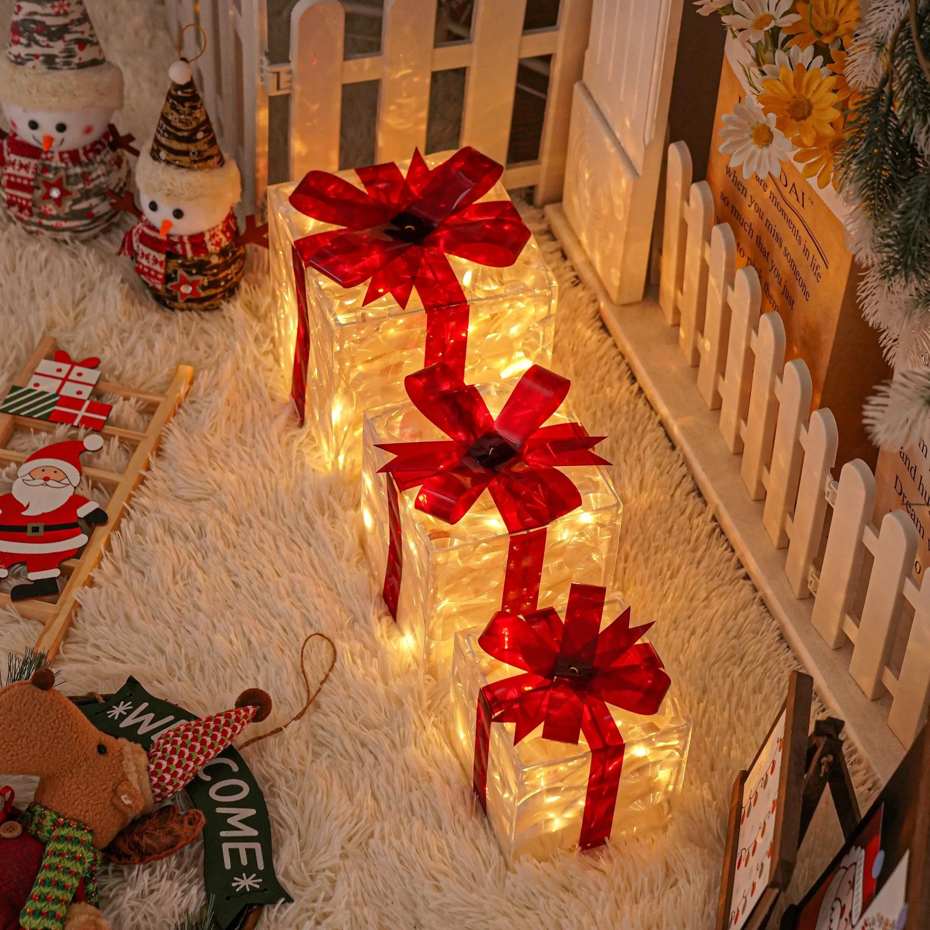 Coffrets cadeaux illuminés de Noël avec lumières LED blanc chaud - Image 6