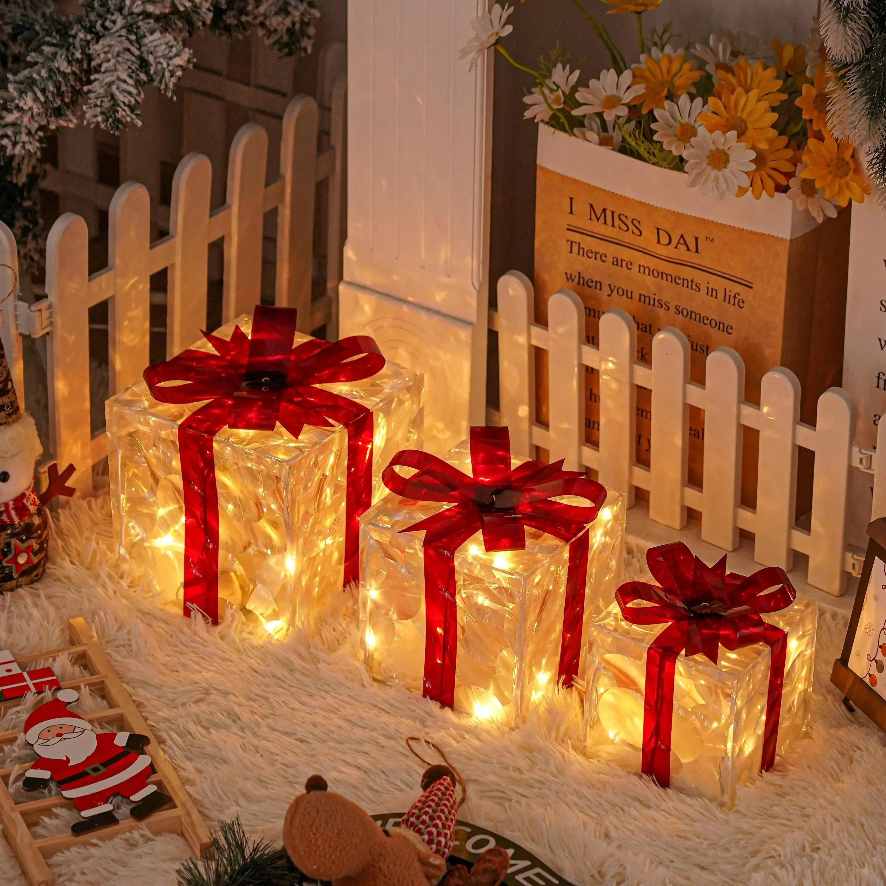 Coffrets cadeaux illuminés de Noël avec lumières LED blanc chaud - Image 7