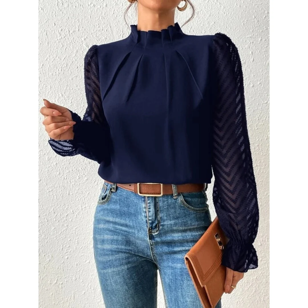 Blouse sophistiquée à encolure haute et manches longues - Image 2