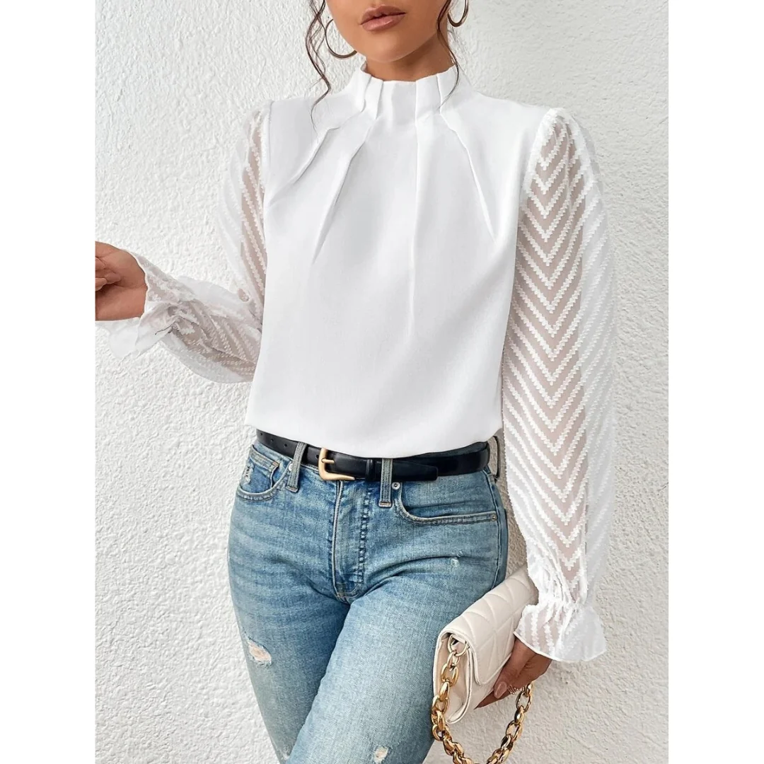 Blouse sophistiquée à encolure haute et manches longues - Image 3