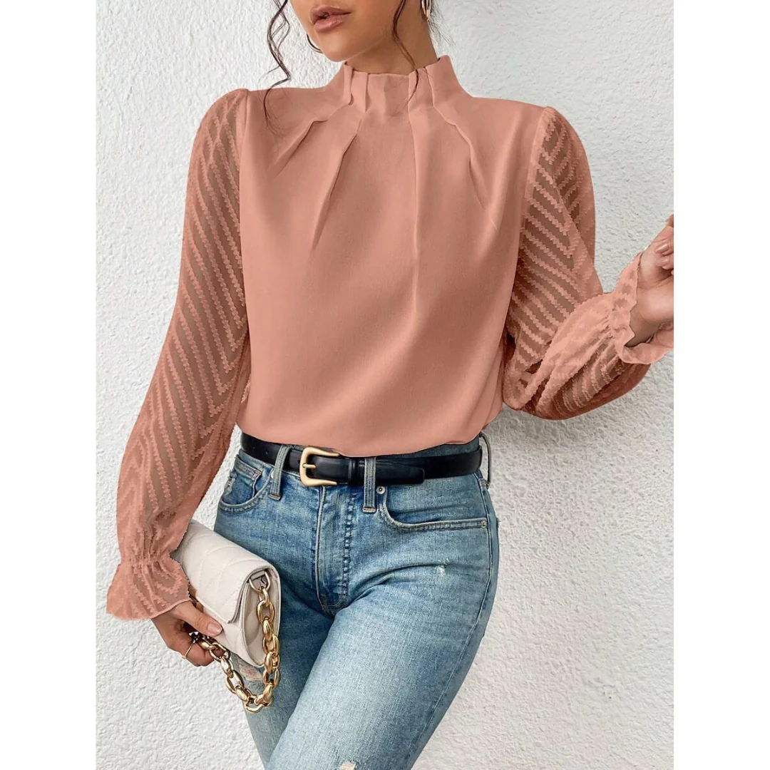 Blouse sophistiquée à encolure haute et manches longues - Image 6