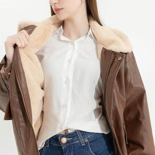 Manteau femme long doublé fourrure avec poches - Image 4
