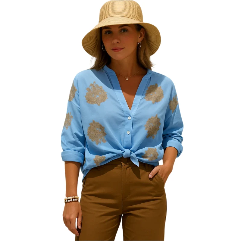 Chemise boutonnée à manches longues avec décolleté en V
