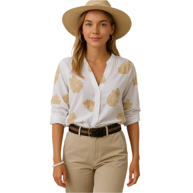 Chemise boutonnée à manches longues avec décolleté en V - Image 2