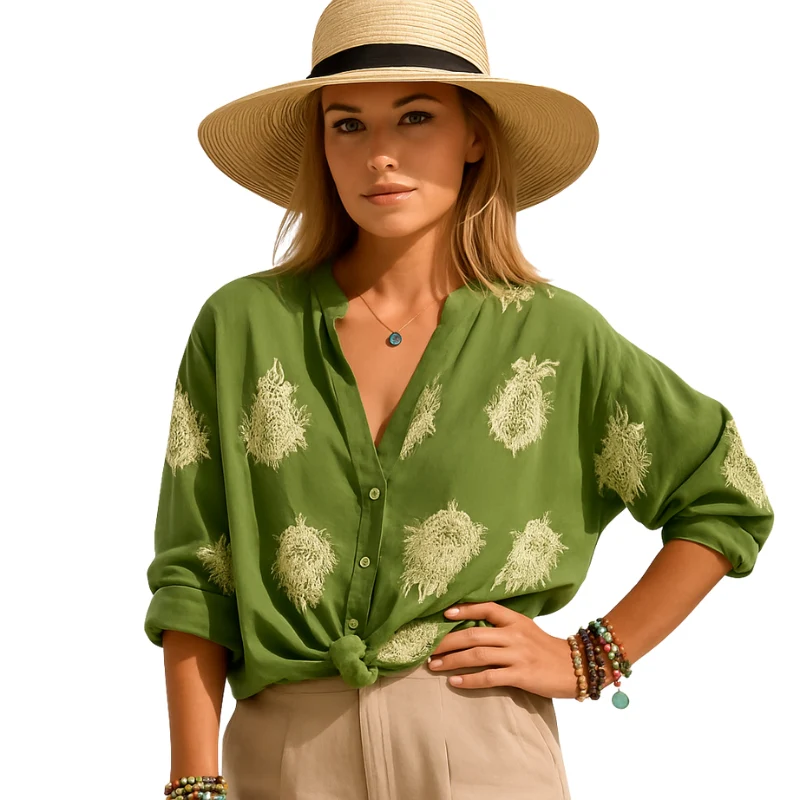 Chemise boutonnée à manches longues avec décolleté en V - Image 4
