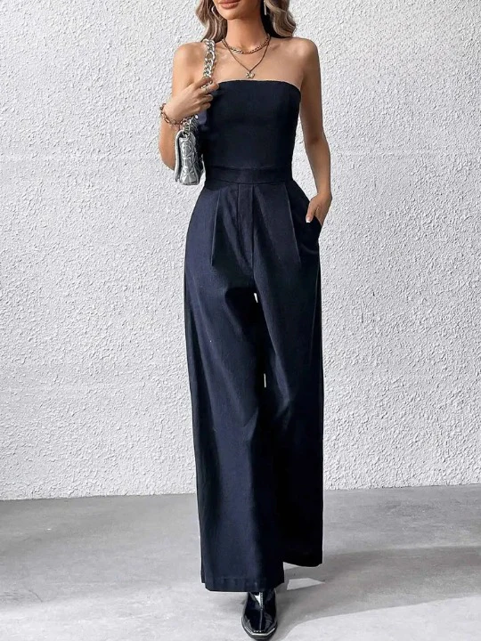 Combinaison femme bustier sans bretelles avec poches latérales
