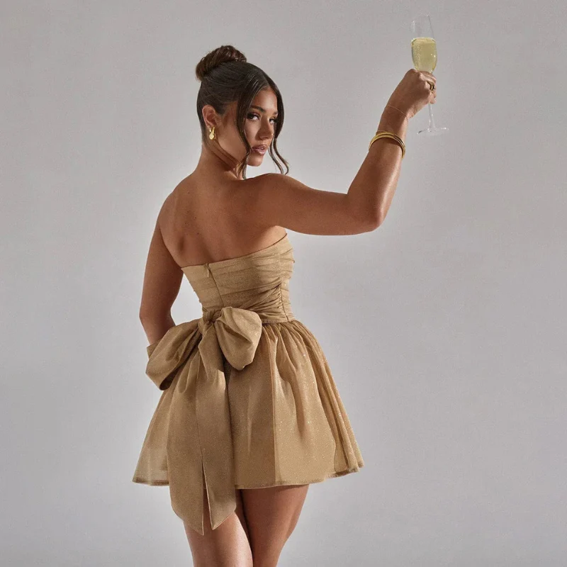 Mini robe bustier femme avec jupe évasée - Image 5