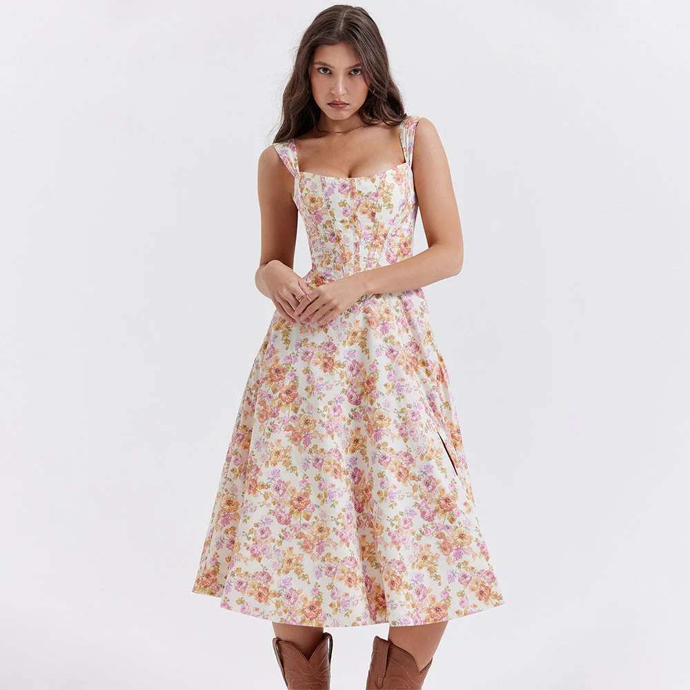 Robe fleurie femme silhouette trapèze