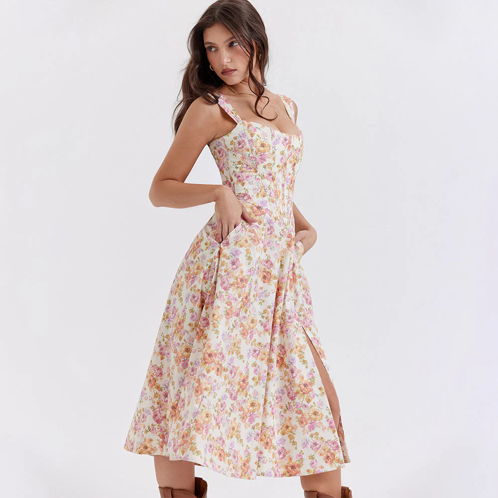 Robe fleurie femme silhouette trapèze - Image 10